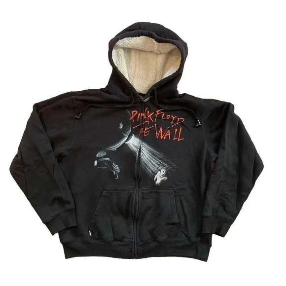 Pink Floyd The Wall HB3 Tech Built In Earphones Sherpa Hood Zip‎ Hoodie Size L - Picture 1 of 9
